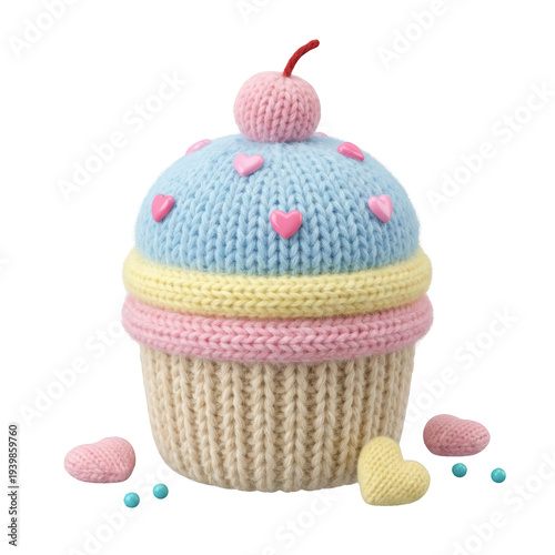 Wallpaper Mural Adorable knitted cupcake with cherry on top and colorful hearts Torontodigital.ca