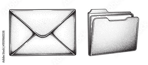 Closed envelope and document folder vector illustration set office and mail concepts
