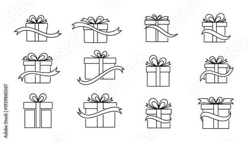 Vector gift box illustrations with ribbons and bows collection