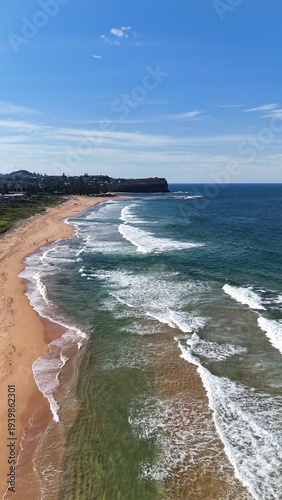 Drone shot aerial view of a beach in Sydney Australian in Summer 