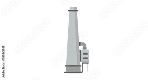 Industrial chimney with exhaust filtration and emission control system. Concept of air pollution management, eco-friendly factory technology, and environmental protection vector icon.