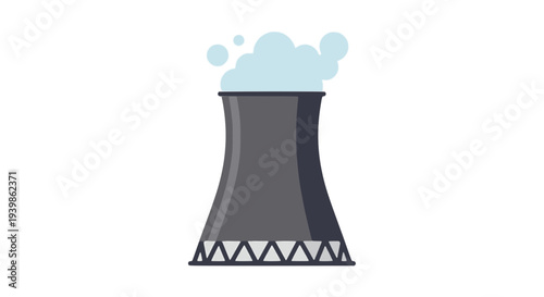 Cooling tower for power plant or industrial facility. Concept of energy production, heat dissipation, and industrial steam emission. Vector icon for power plant or manufacturing sector.