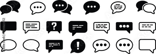 hat bubble icon collection with speech and message symbols, communication elements for social media, messaging apps, notifications, customer support and modern user interface design isolated