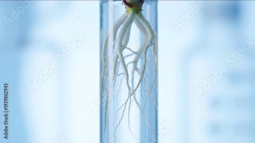 Sustainable Hydroponic System Plant Roots in Clear Glass Tube with Flowing Water