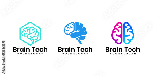 digital technology brain logo design collection
