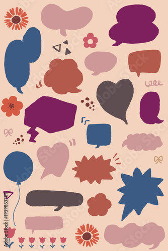 吹き出し, ふきだし, 吹き出し素材, 吹き出しセット, 手描き, 手描き風, 手書き, 装飾, 装飾素材, デザイン素材, 図形, 抽象, セット素材, フレーム素材, メッセージ, コメント, 会話, イラスト素材, シンプル, かわいい