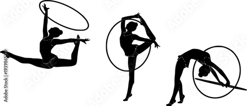 Silhouette of a rhythmic gymnast performing with a hoop, showcasing flexibility and balance