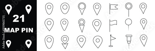 Map Location Pin Icons Set, GPS Marker Navigation Symbols Collection, Place Pointer Outline and Solid Vector for Travel and App Interface Design