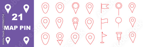 Map Location Pin Icons Set, GPS Marker Navigation Symbols Collection, Place Pointer Outline and Solid Vector for Travel and App Interface Design