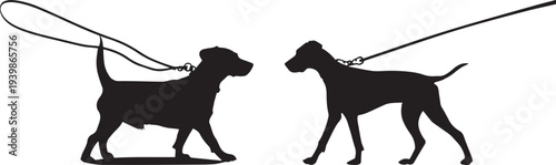Vector silhouette of two dogs on leashes vector silhouette