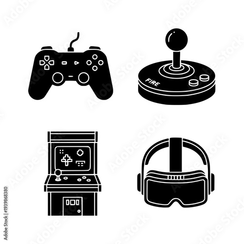 gaming icon set black glyph game controller joystick arcade machine vr headset
