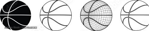 Basketball Vector Icon Set with Silhouette Line Art Wireframe and Outline Graphics for Sports Design Professional Coaching and Game Equipment