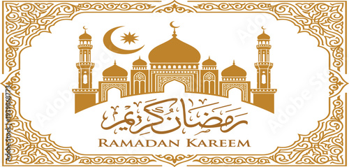 Celebrating Ramadan Kareem with Mosque Illustration during Nighttime Prayer