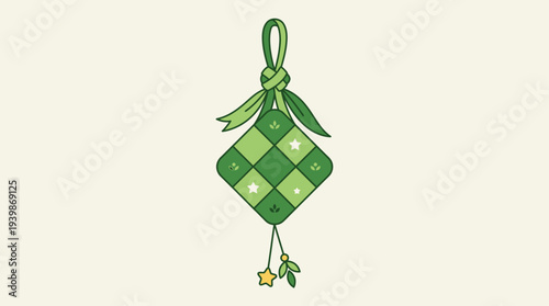 Eid mubarak celebration with ketupat, a festive rice dumpling. Perfect for eid greeting cards, social media posts, and cultural articles.