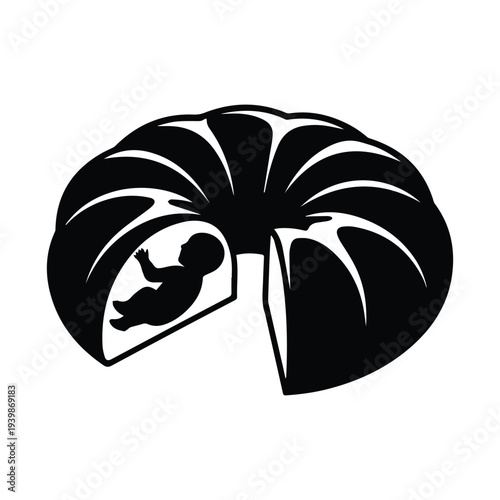 Silhouette of baby inside womb with umbilical cord