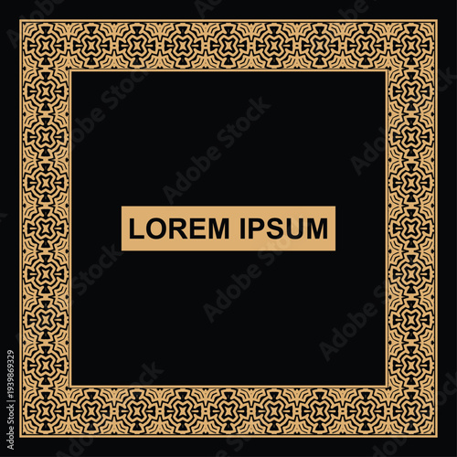 Illustration of decorative gold frame with vintage ornament on black background