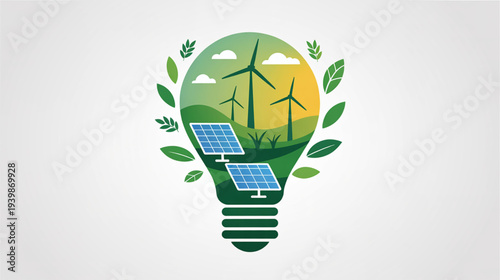 Eco friendly light bulb with solar panel and wind turbines vector