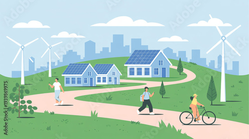 Eco-friendly neighborhood with renewable energy vector