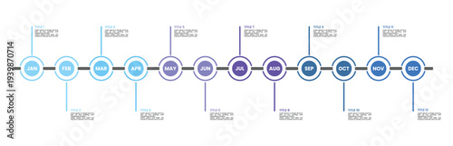 Circle timeline infographic presentation template 12 options. 12 month or 1 year infographic template