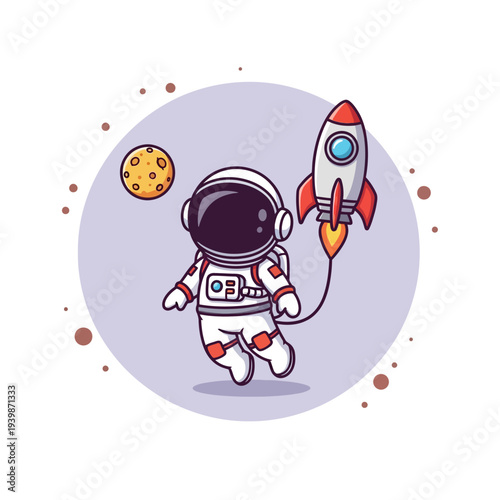 Astronaut in space with rocket ship.