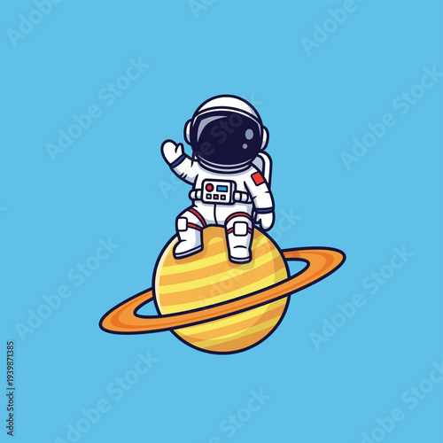 Astronaut sitting on a planet with ring.