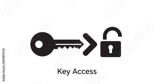 Key turning to unlock a padlock illustrates the concept of security access, decryption, or solving a complex problem.