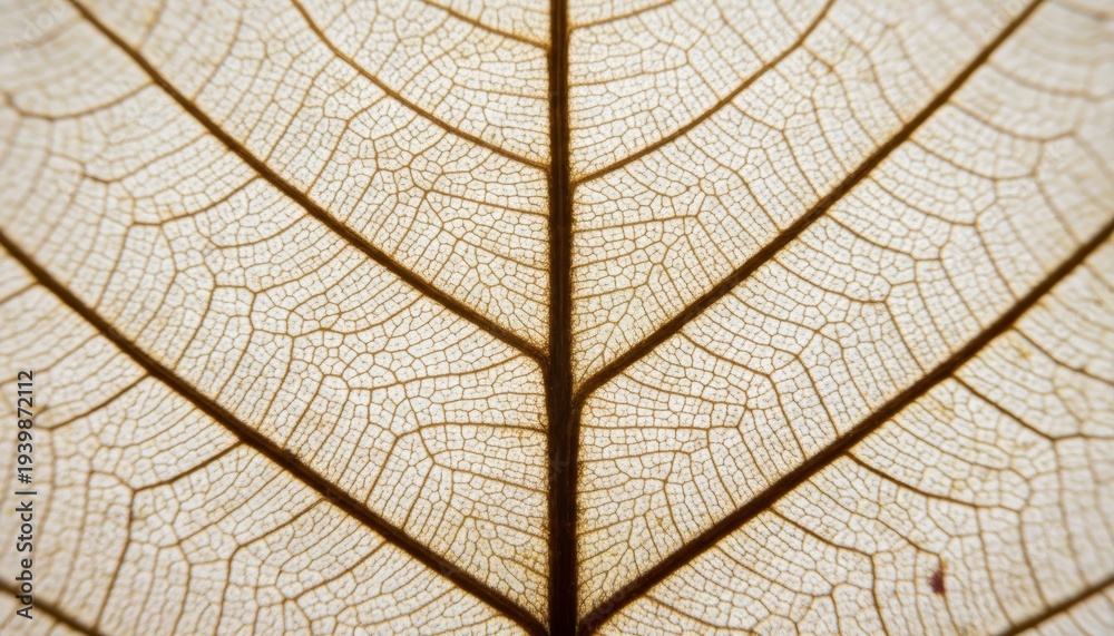 Obraz premium Macro Shot Of Intricate Vein Pattern In A Backlit Dried Translucent Leaf Skeleton Revealing Natural Texture