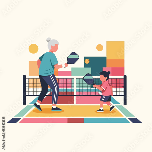 Couple Playing Pickleball Game, Sport and Leisure Activity