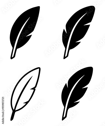 Set of icons, quill illustrations in outline and silhouette design