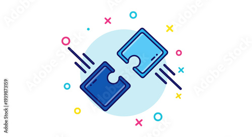 Puzzle Pieces Connecting, Symbolizing Teamwork, Solution, and Partnership