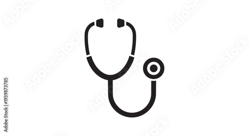 Stethoscope medical instrument icon used for listening to internal sounds is rendered as a clean, curved black outline.