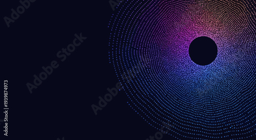 Abstract Radial Pattern of Dots with Central Black Circle and Gradient Colors