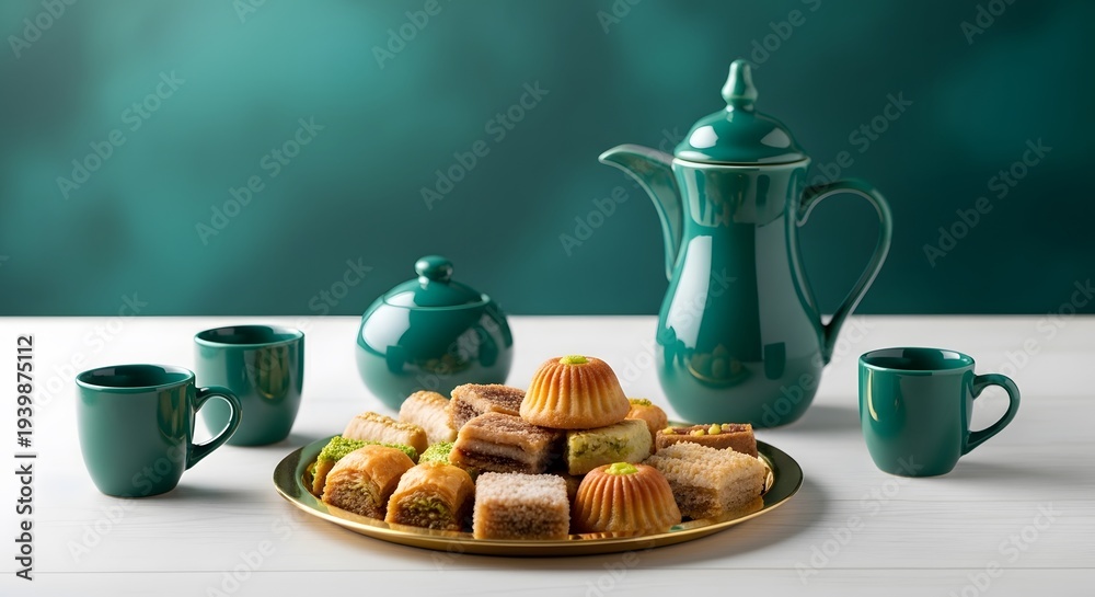 Fototapeta premium Traditional moroccan tea and baked goods display