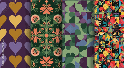 Abstract Geometric Patterns and Floral Designs Collage