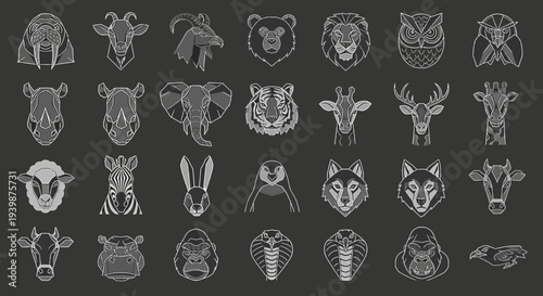 Collection of Animal Head Icons - Diverse Wildlife and Domesticated Species
