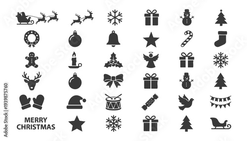 Large Christmas silhouette icon collection
