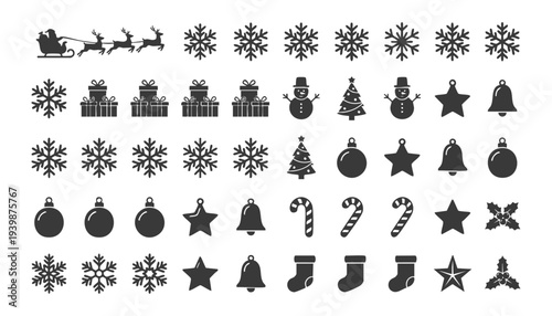 Large Christmas silhouette icon collection