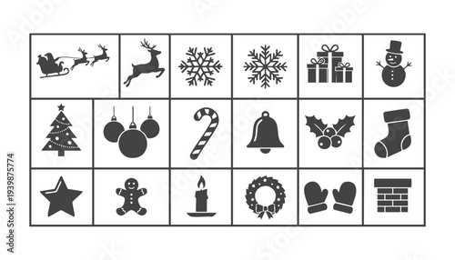 Large Christmas silhouette icon collection