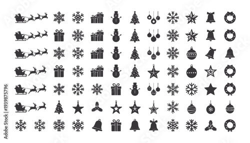 Large Christmas silhouette icon collection