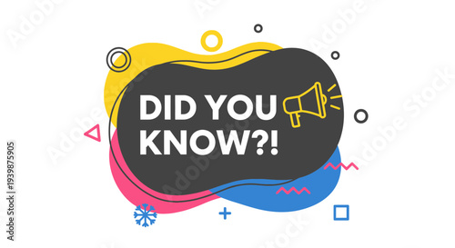 Did You Know? Fun Graphic With Megaphone Icon and Abstract Shapes, Announcement Concept
