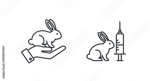 Cruelty-free symbol: rabbit in hand vs rabbit and syringe, no animal testing