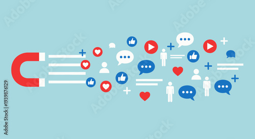 Social Media Magnet Attracting Likes, Shares, Comments, and Followers