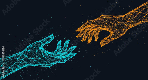 Digital Hands Reaching Out, Connection, Technology, Futuristic, Abstract Network