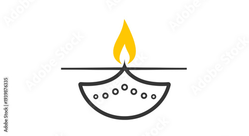 Diya Lamp Icon with Flame, Diwali Festival Symbol, Indian Culture, Celebration, Light