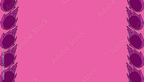 Dragon Fruit background Pattern Vector. Hand Drawn Pitaya Tropical Fruit Illustration. Outline Doodle Style Repeating Food Background. Decorative Exotic Fruit Texture.