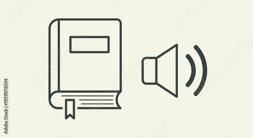 Audiobook icon: Book with speaker symbol, concept of listening to stories, digital library