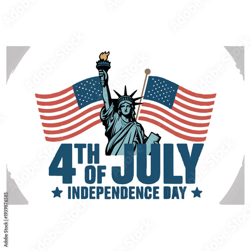 Vibrant 4th of July celebration with Statue of Liberty and American flags waving