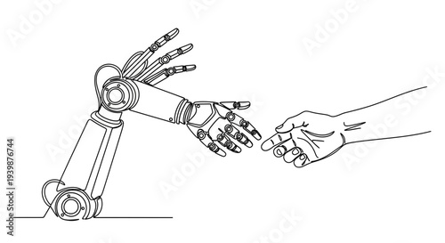 Robot Hand Reaching for Human Hand, Future Technology and Humanity Connection