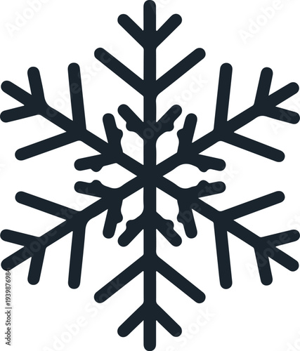 A simple, stylized black snowflake icon with six branches, representing winter and cold weather.