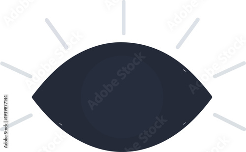 A stylized dark eye icon with radiating light rays, symbolizing vision or insight.